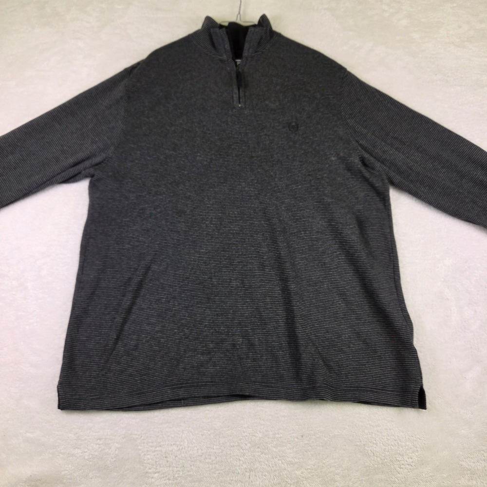 Chaps Mens XXL Quarter Zip Pullover Sweater Charcoal Gray Striped Cotton Top